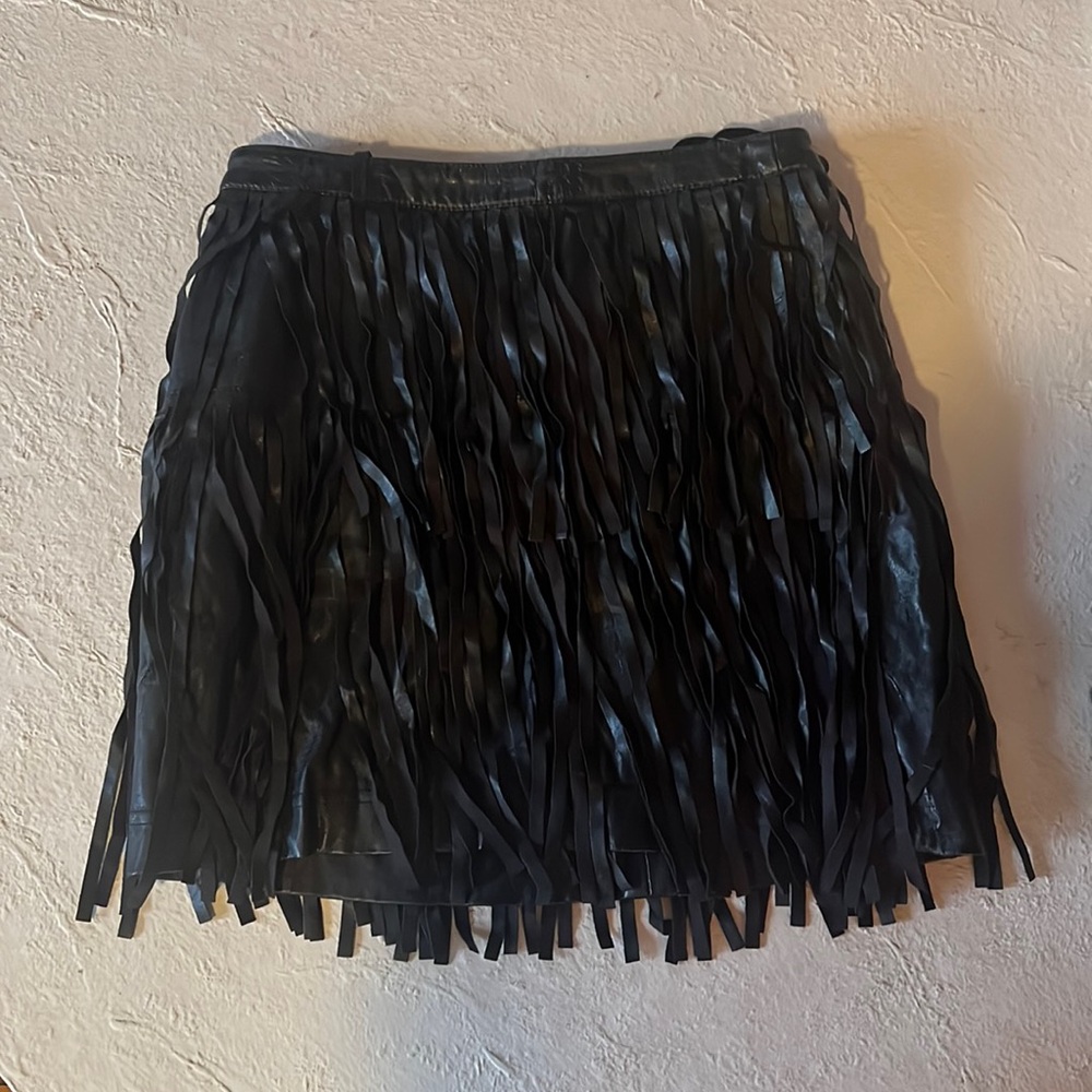 New with tags! H&M black faux leather fringe skirt